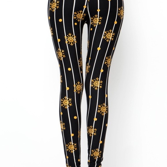 Holiday Black & Gold Snowflakes Leggings - Picture 4 of 4